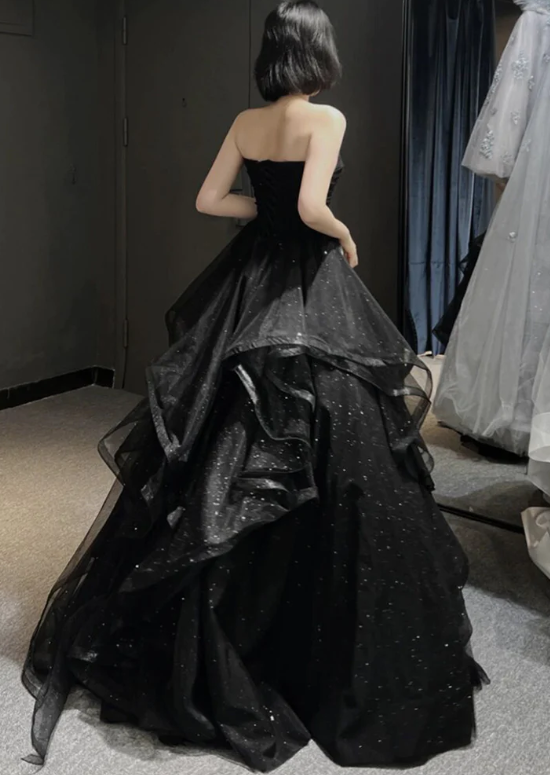 Black Sweetheart Tulle Layers Ball Gown Formal Dresses, Black Evening Dress Prom Dress S780
