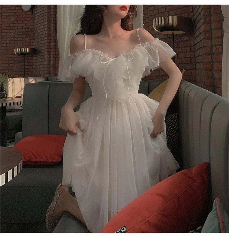 White Prom Dress, White Wedding Dress, Fairy Elegant Tulle White Prom Dress S2220