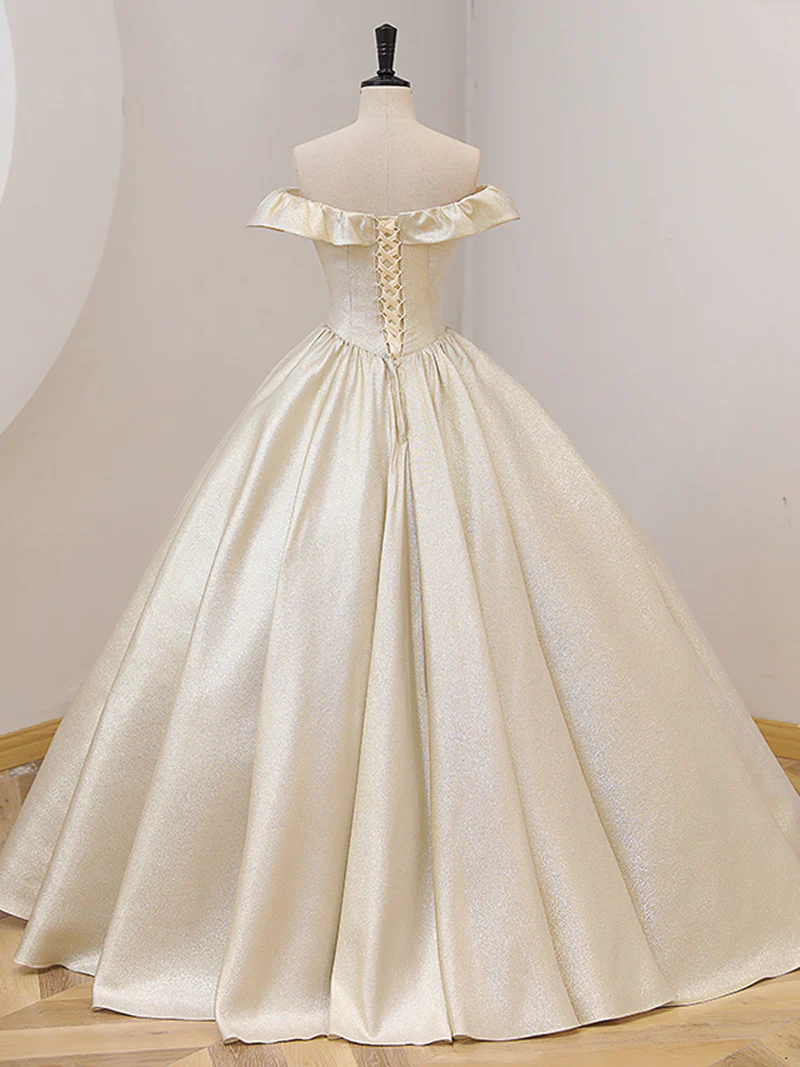 CHAMPAGNE SATIN LONG PROM DRESS, CHAMPAGNE FORMAL EVENING DRESS S1350