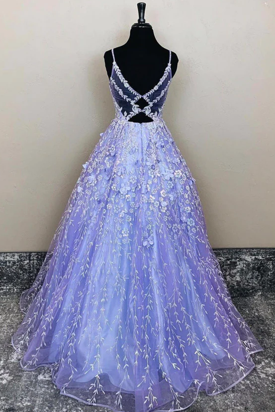 Purple Tulle Lace Long Prom Dress Formal Dress S928