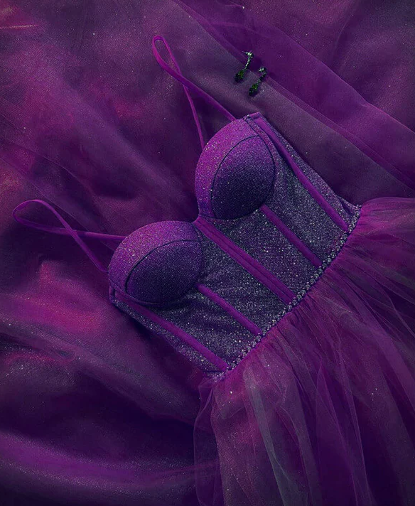 Purple Sparkly Sweetheart Corset Tulle Dress S873