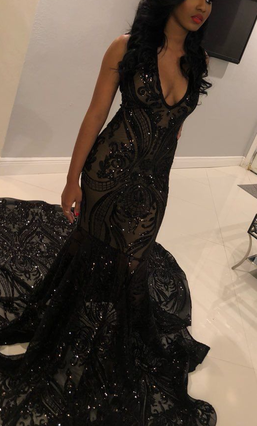 Black Long Mermaid Prom Dresses Party Evening Gown    S2454