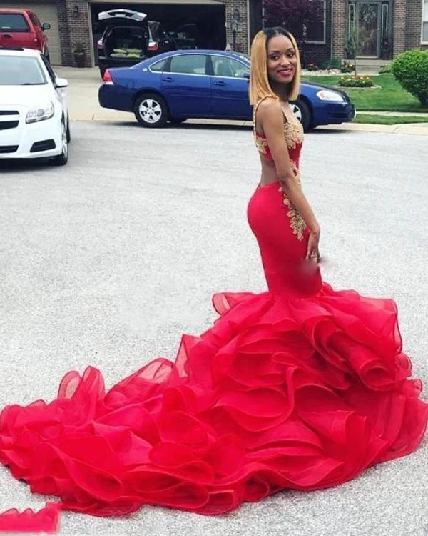 2023 Red Mermaid V-neck Prom Dresses S2489