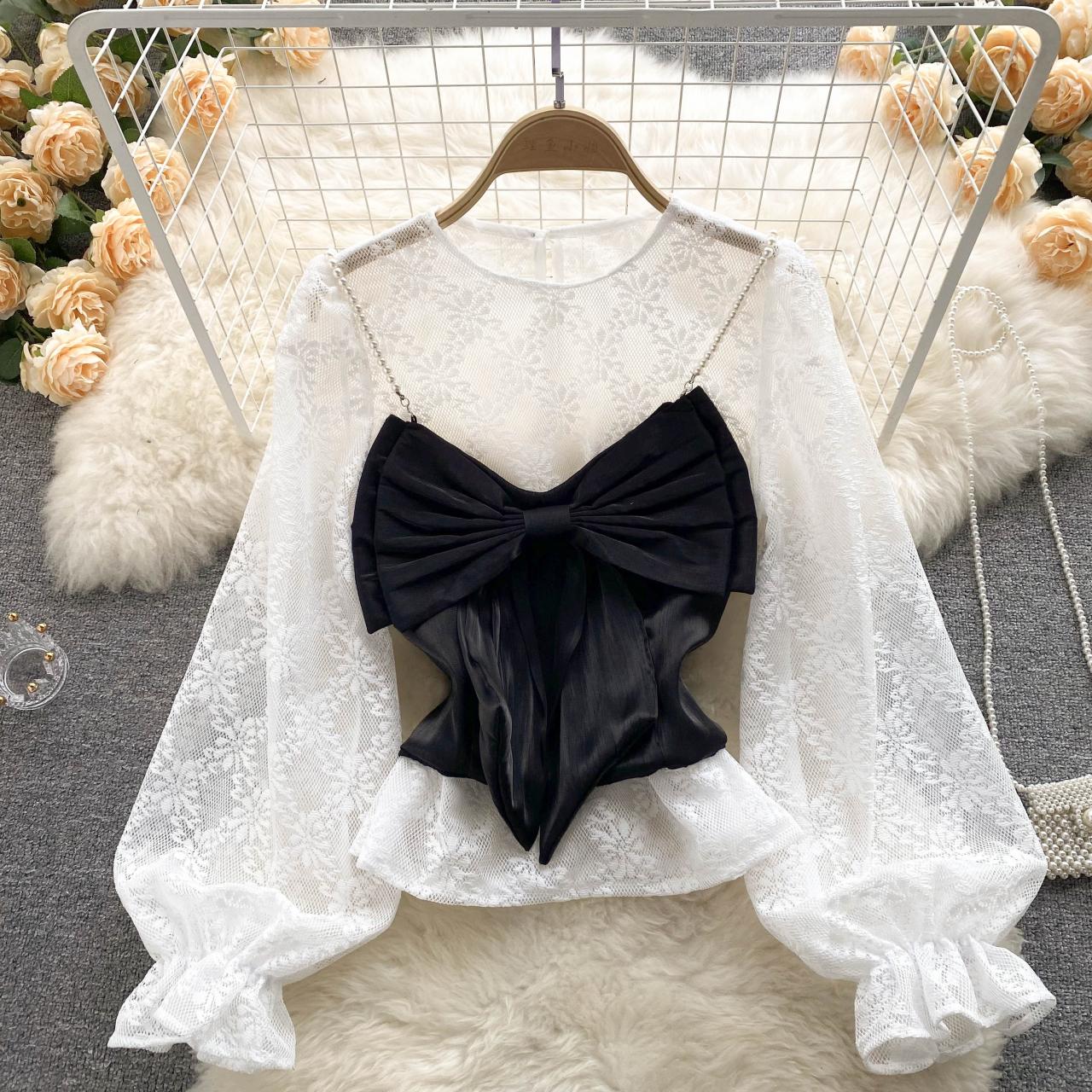 Cute bowknot camisole with loose shirt S532