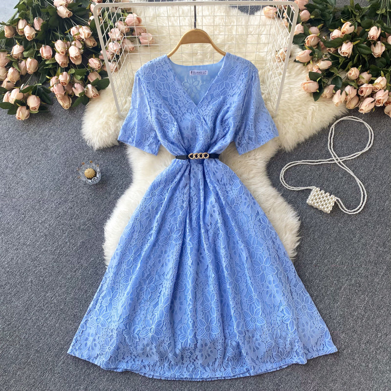 Cute v neck lace short dress A line fashion dress S439