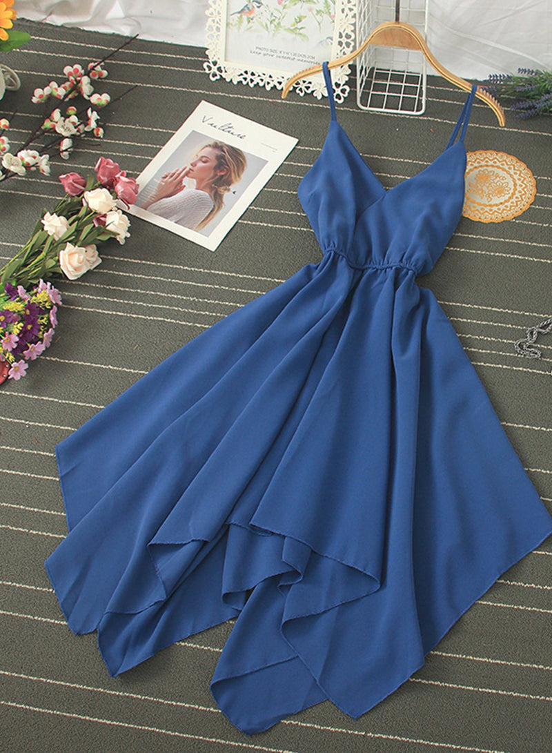 Women's dress A line v neck chiffon irregular dress S112