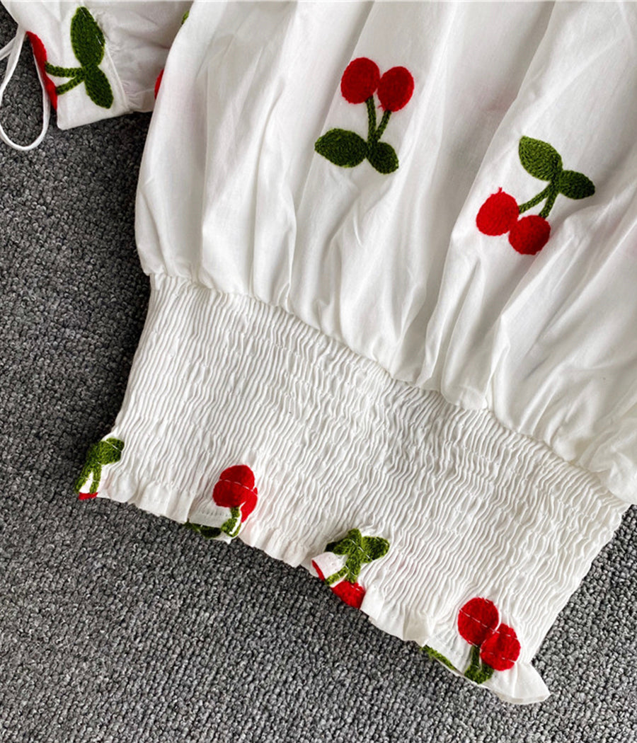 Cute summer puff sleeve applique top S36