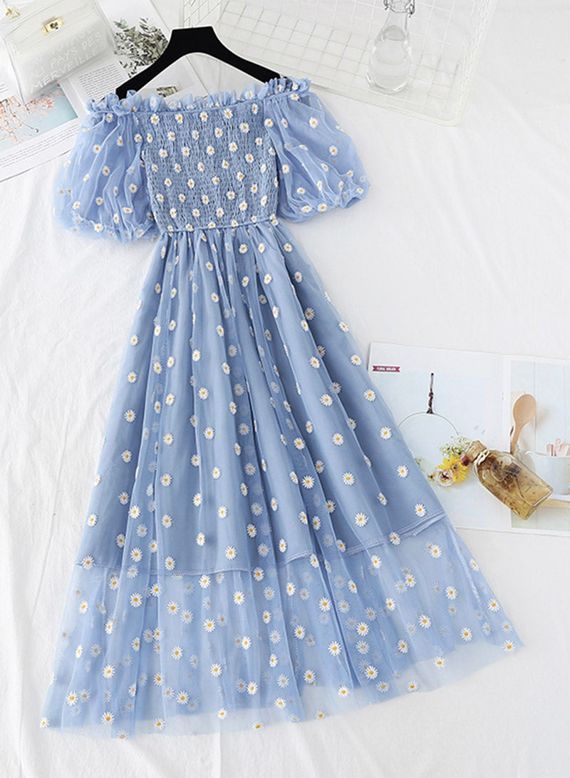 Cute A line daisy flower dress girl summer dress S79