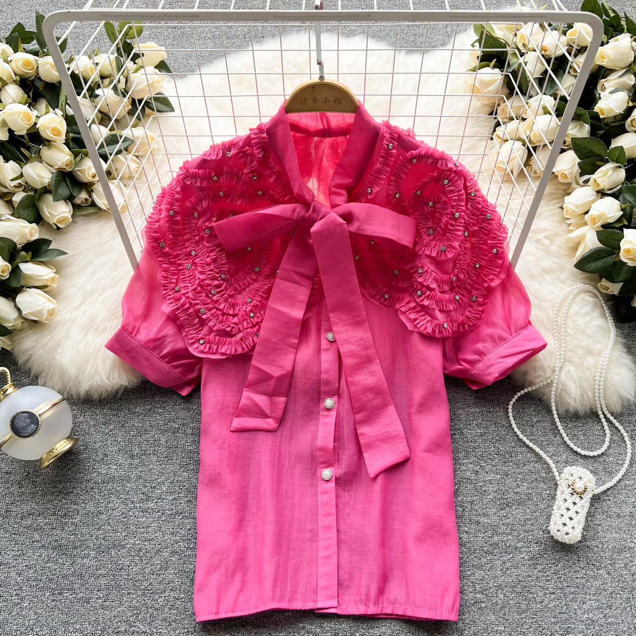 Cute bow short sleeve top S376