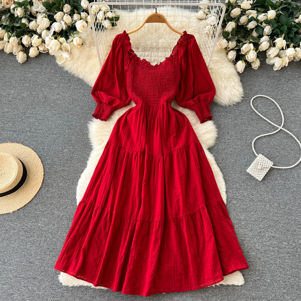 Red A line long sleeve dress fashion dress S155