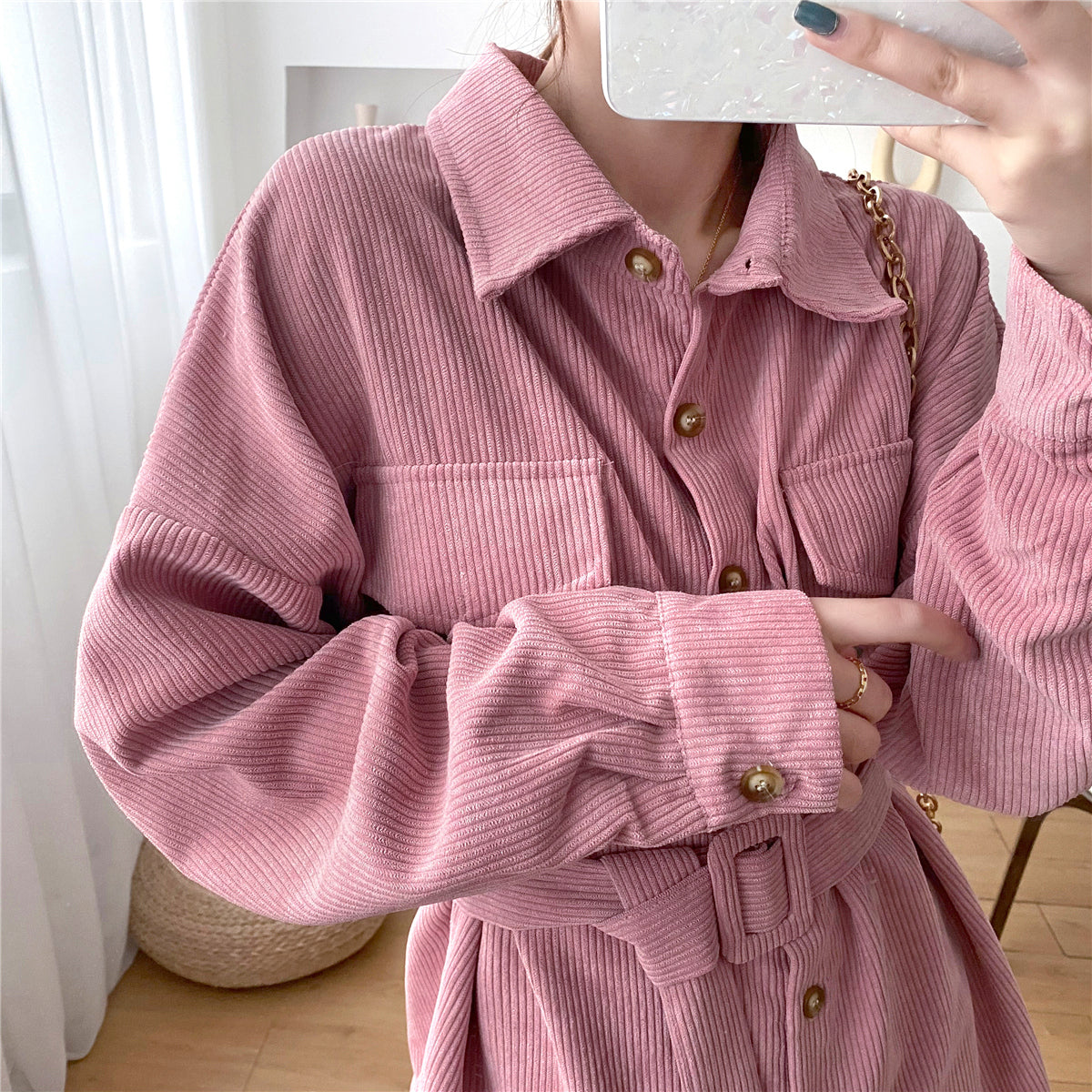 Cute long sleeve pink shirt apricot shirt S497