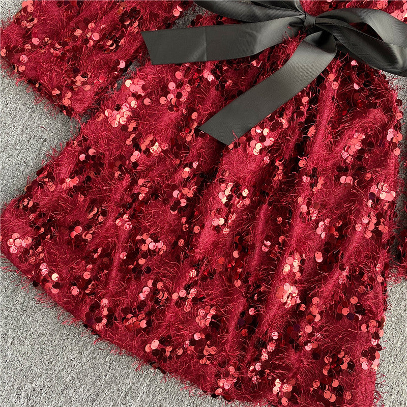 Cute sequins short dress long sleeve fashion dress S479