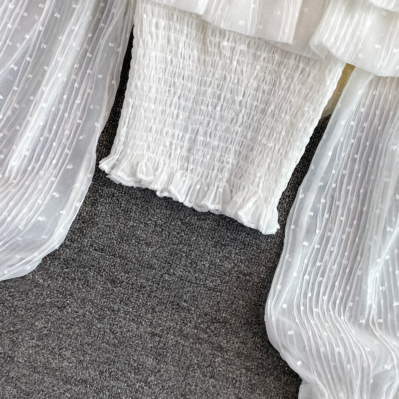 Cute tulle long sleeve tops S222