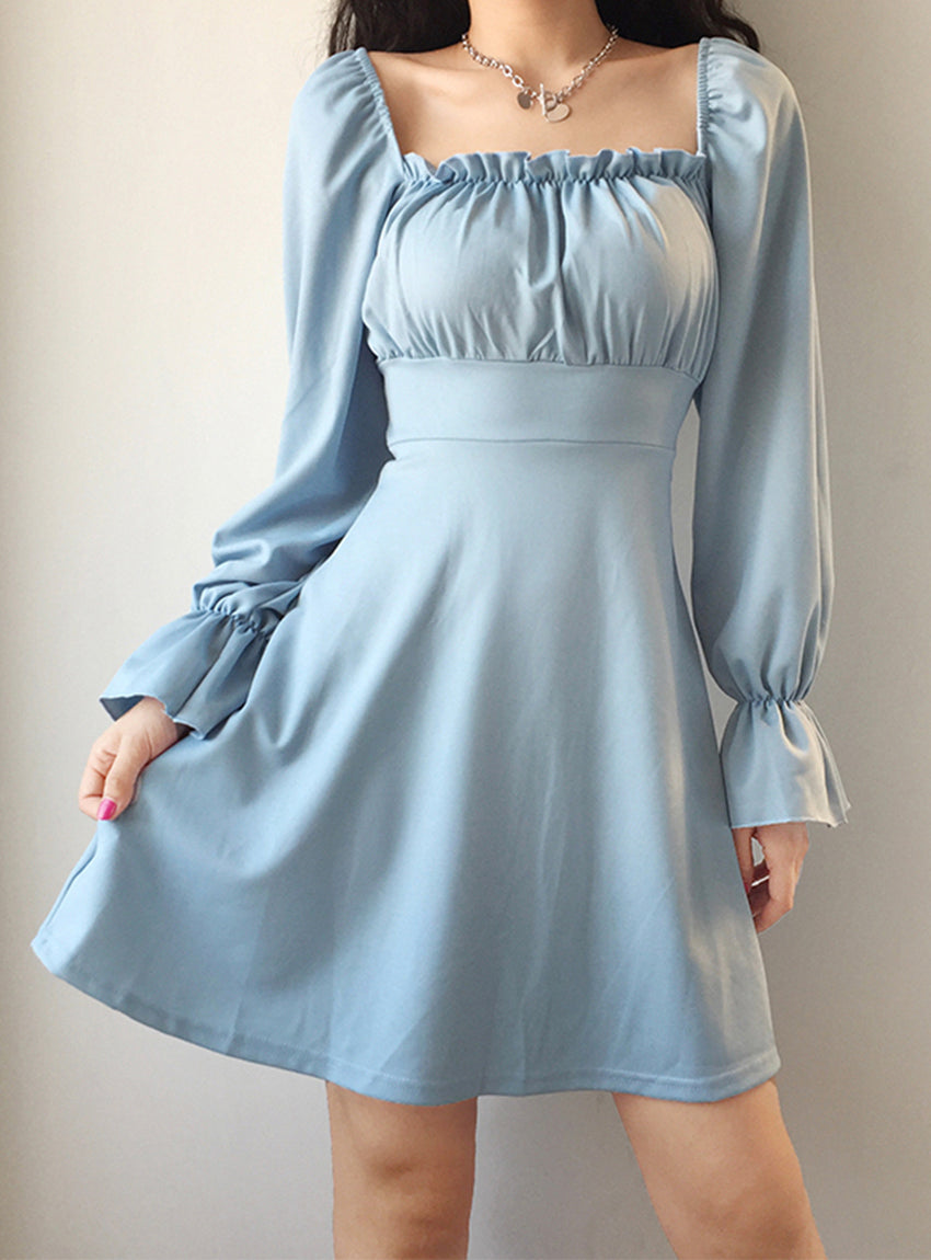 A line long sleeve little dress black dress S78