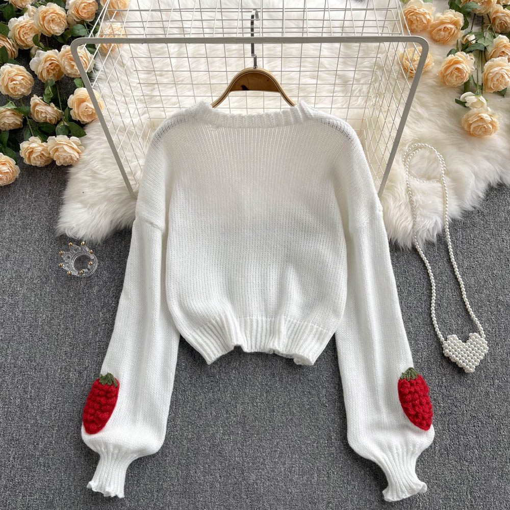 Cute cherry irregular long sleeve sweater S594