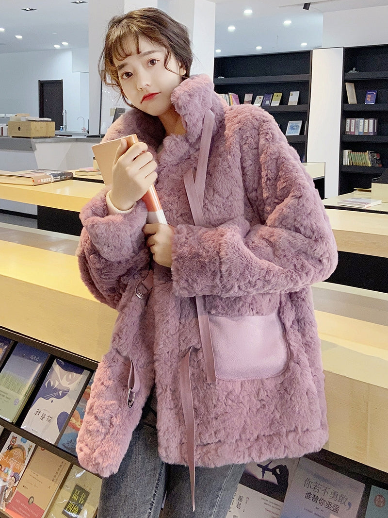 Cute lamb fur padded coat S34