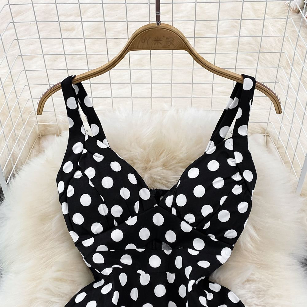 Sexy A-line v-neck polka-dot dress fashion dress S308