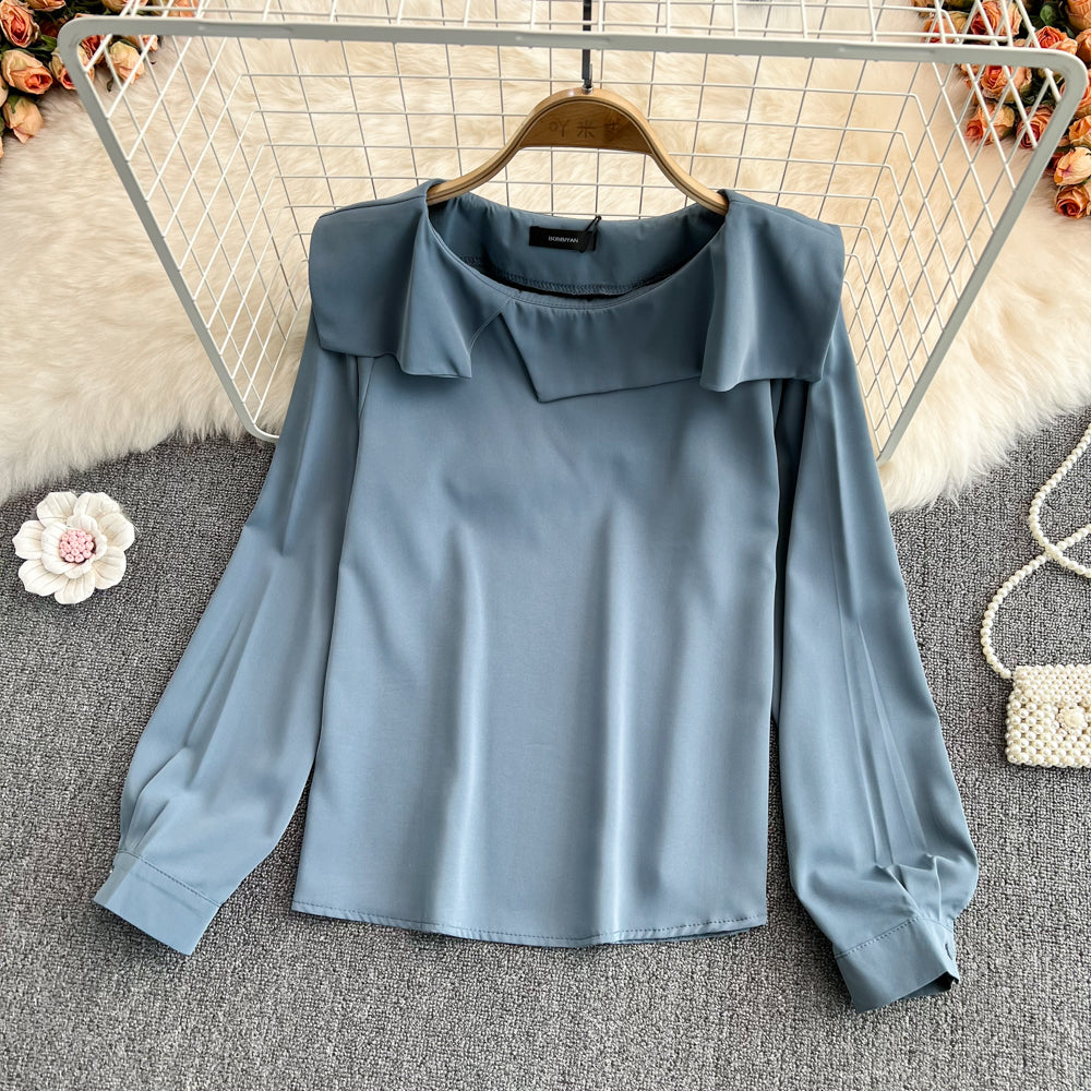 Simple chiffon long sleeve tops S266