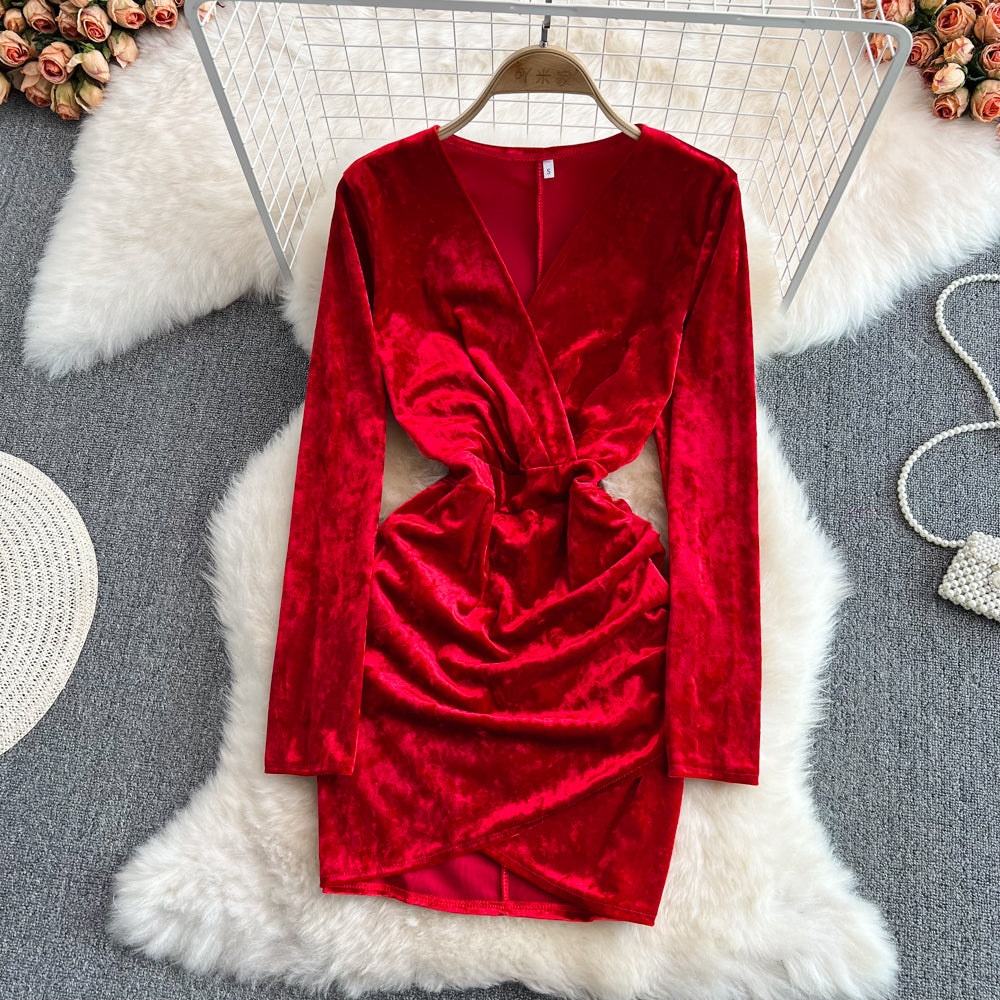 Sexy v eck velvet short dress fashion dress S515