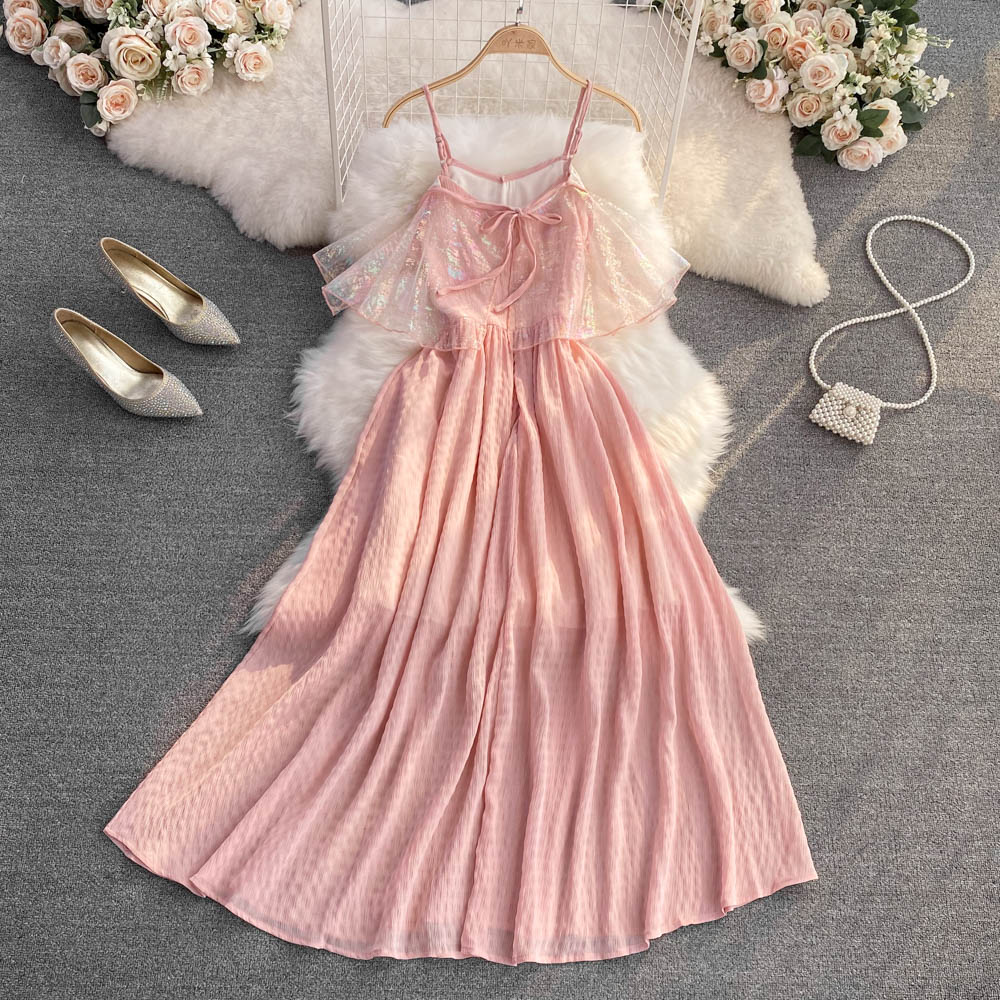 Cute A line fashion dress pink summer dress S400