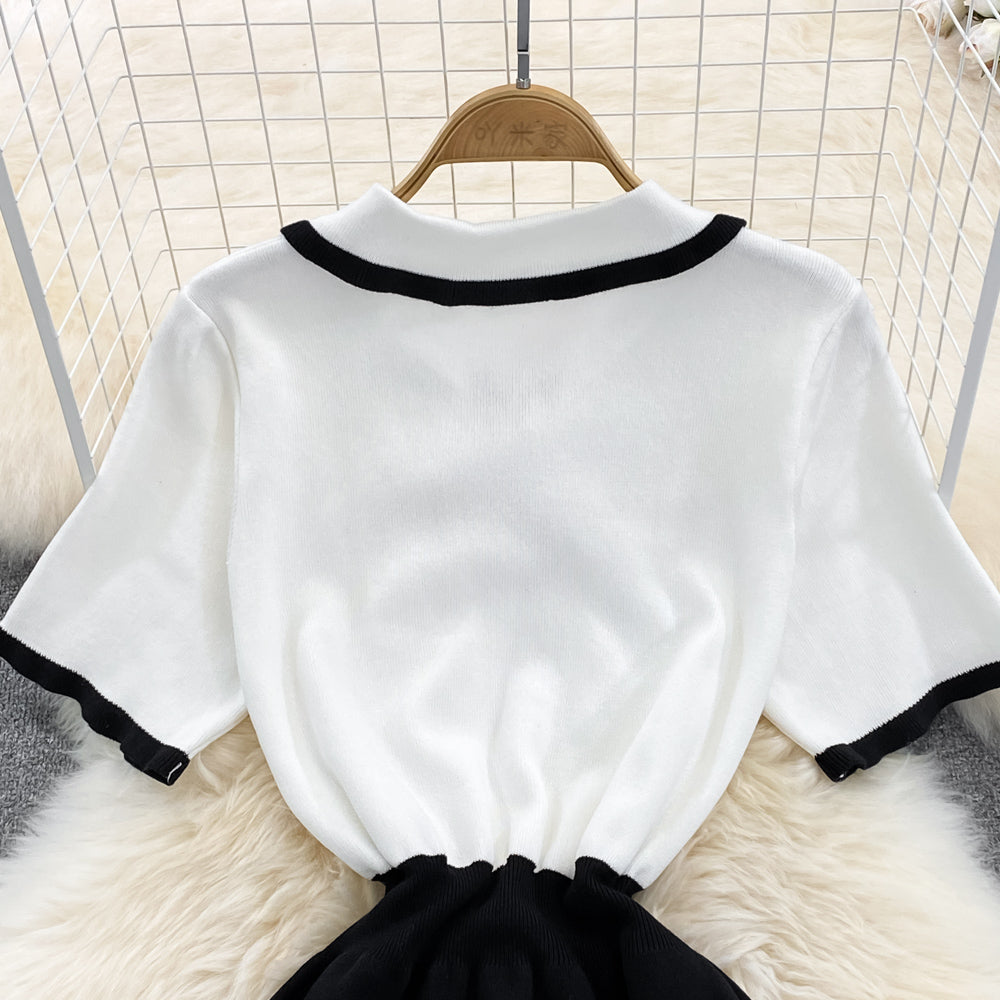 Cute white and black knitted dress S318
