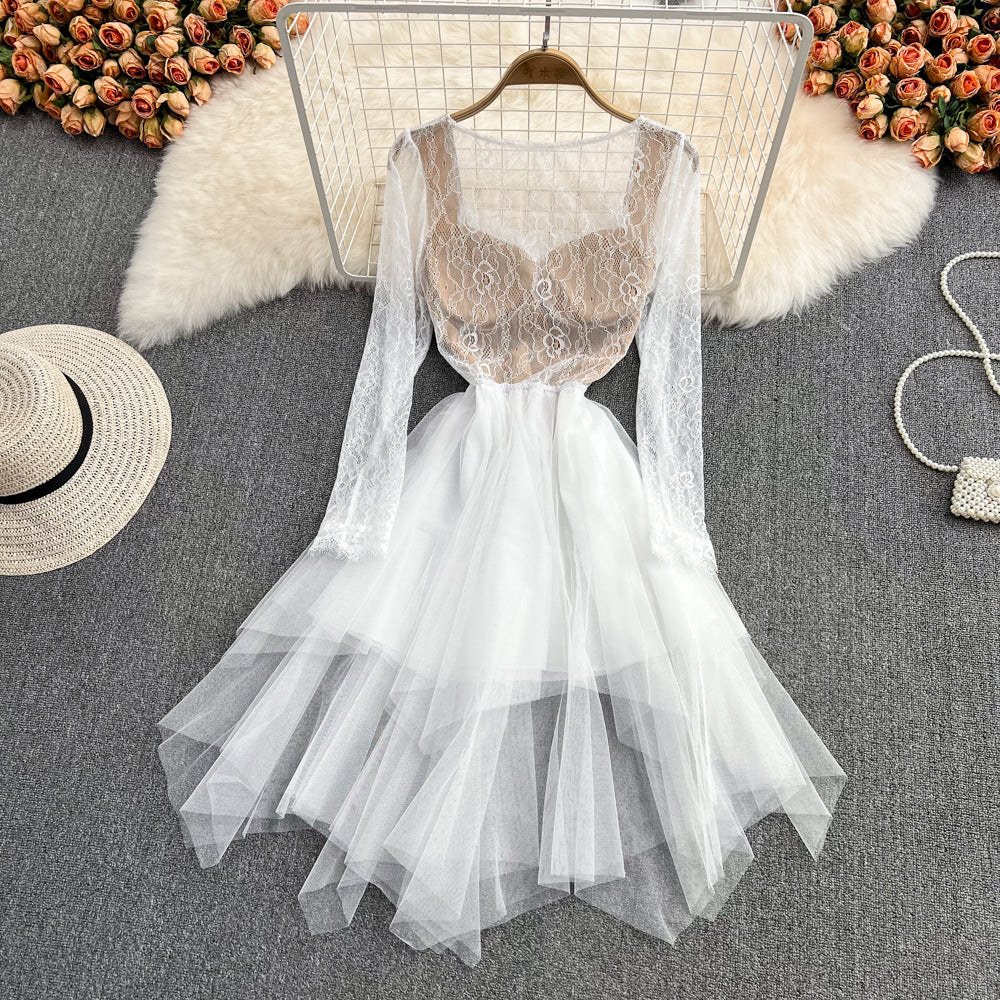Simple irregular lace dress long sleeve fashion dress S268