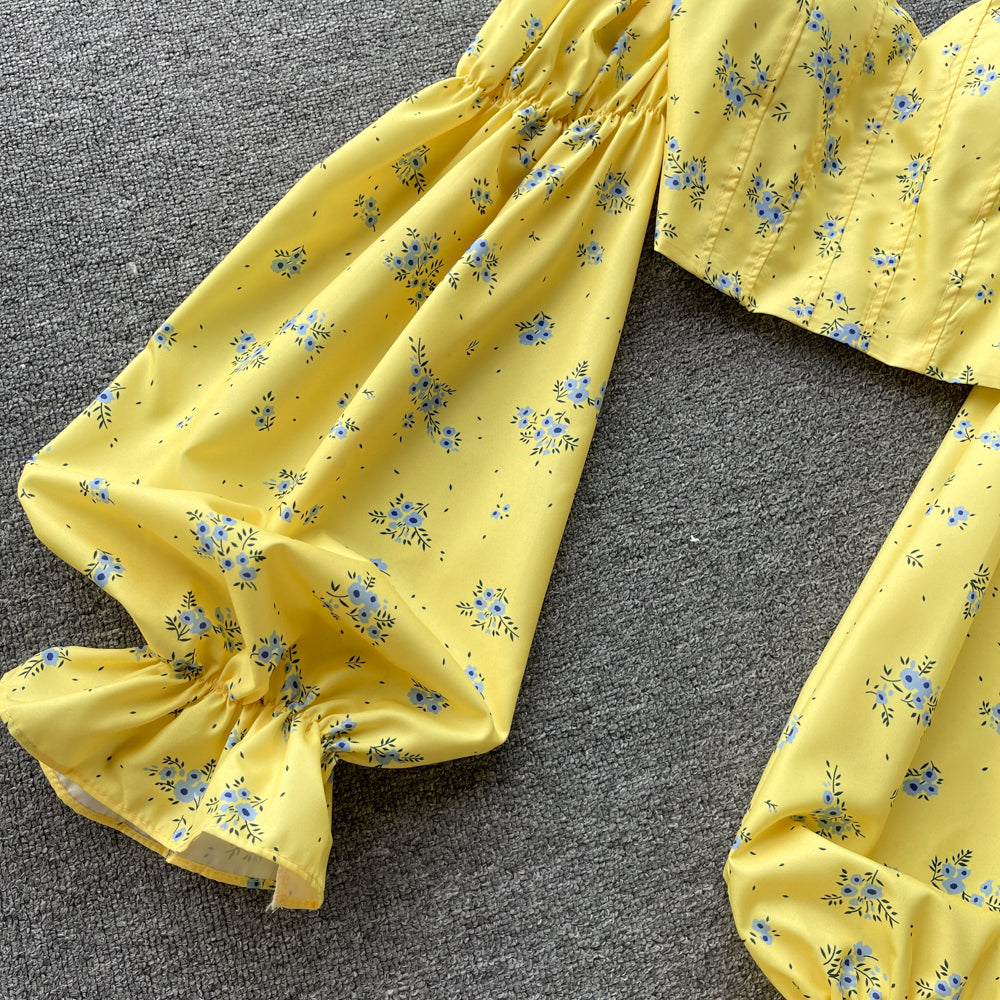 Cute floral crop top long sleeve tops S148