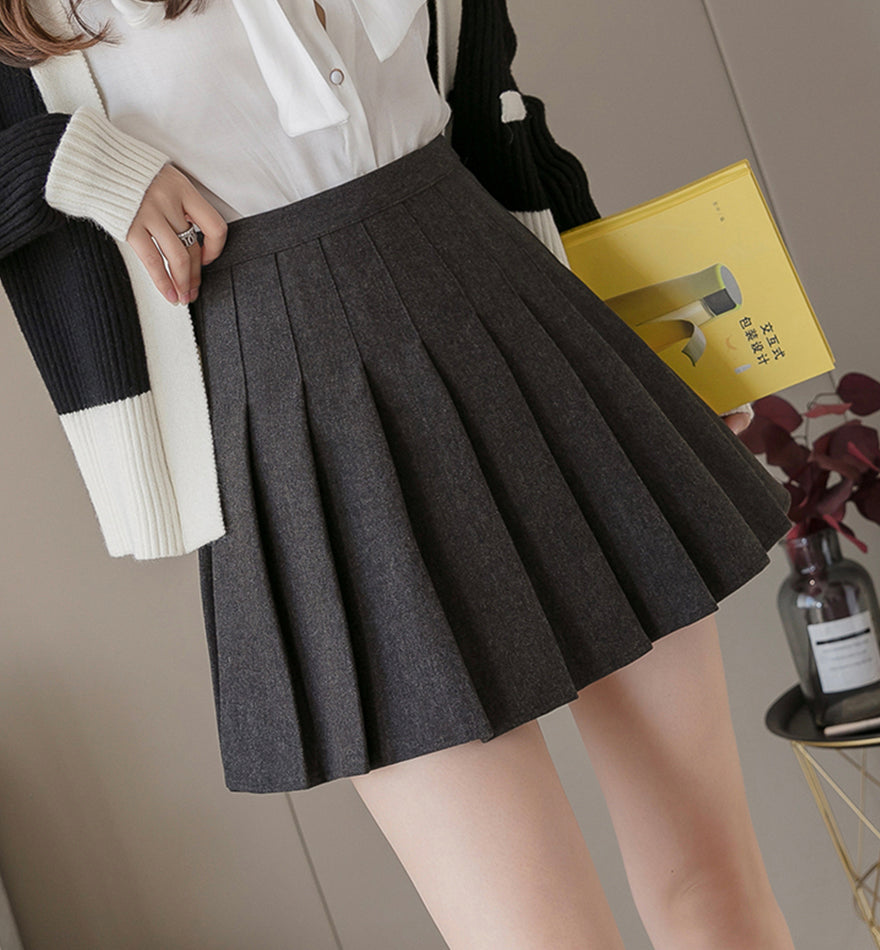 Stylish A line short skirt woolen cloth pleated skirt S56