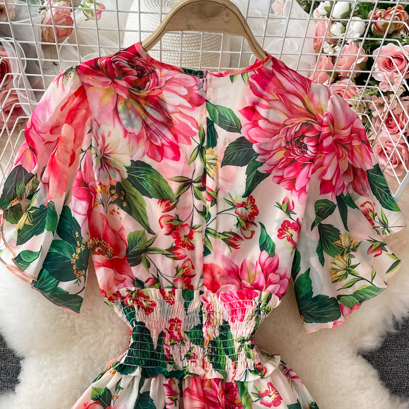 Cute v neck floral A line dress fashion dress S104