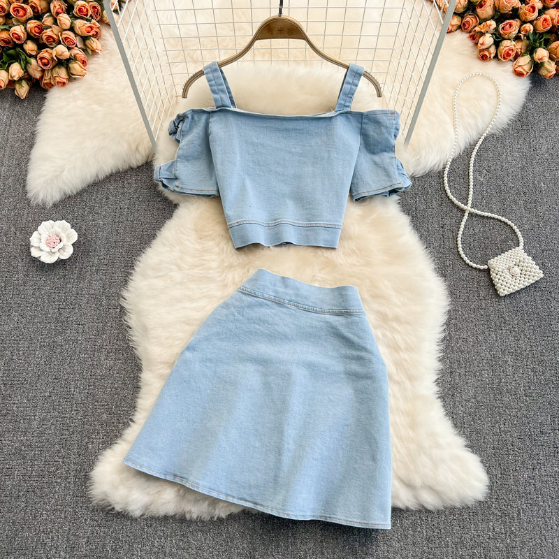 Cute two-piece denim dress fashion girl dress S33
