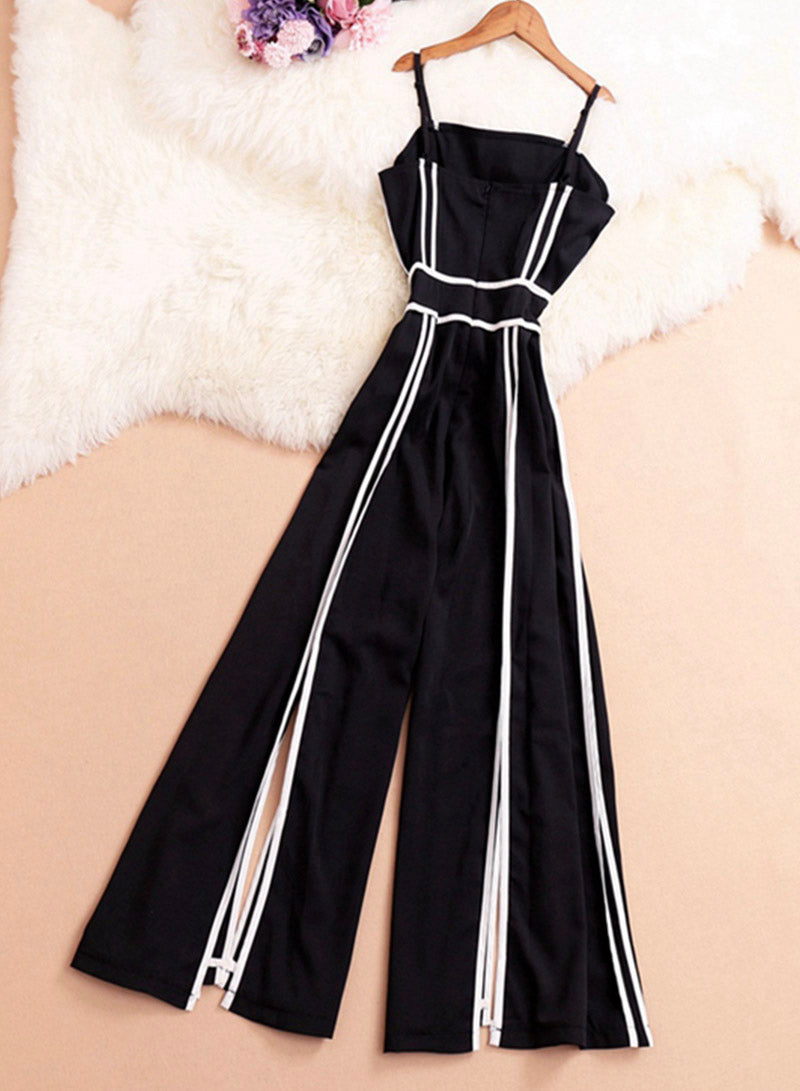 Fashionable black and white striped jumpsuit S119