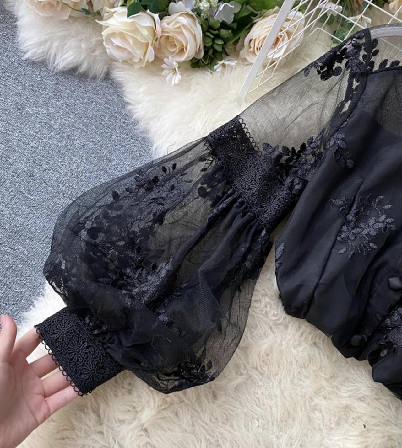 Stylish lace long sleeve tops S30