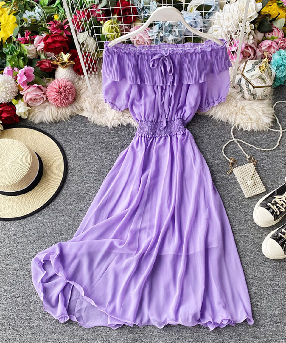 Cute off the shoulder chiffon casual summer dress S62