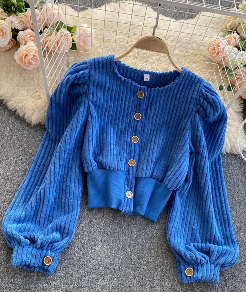 Stylish corduroy long sleeve top S110