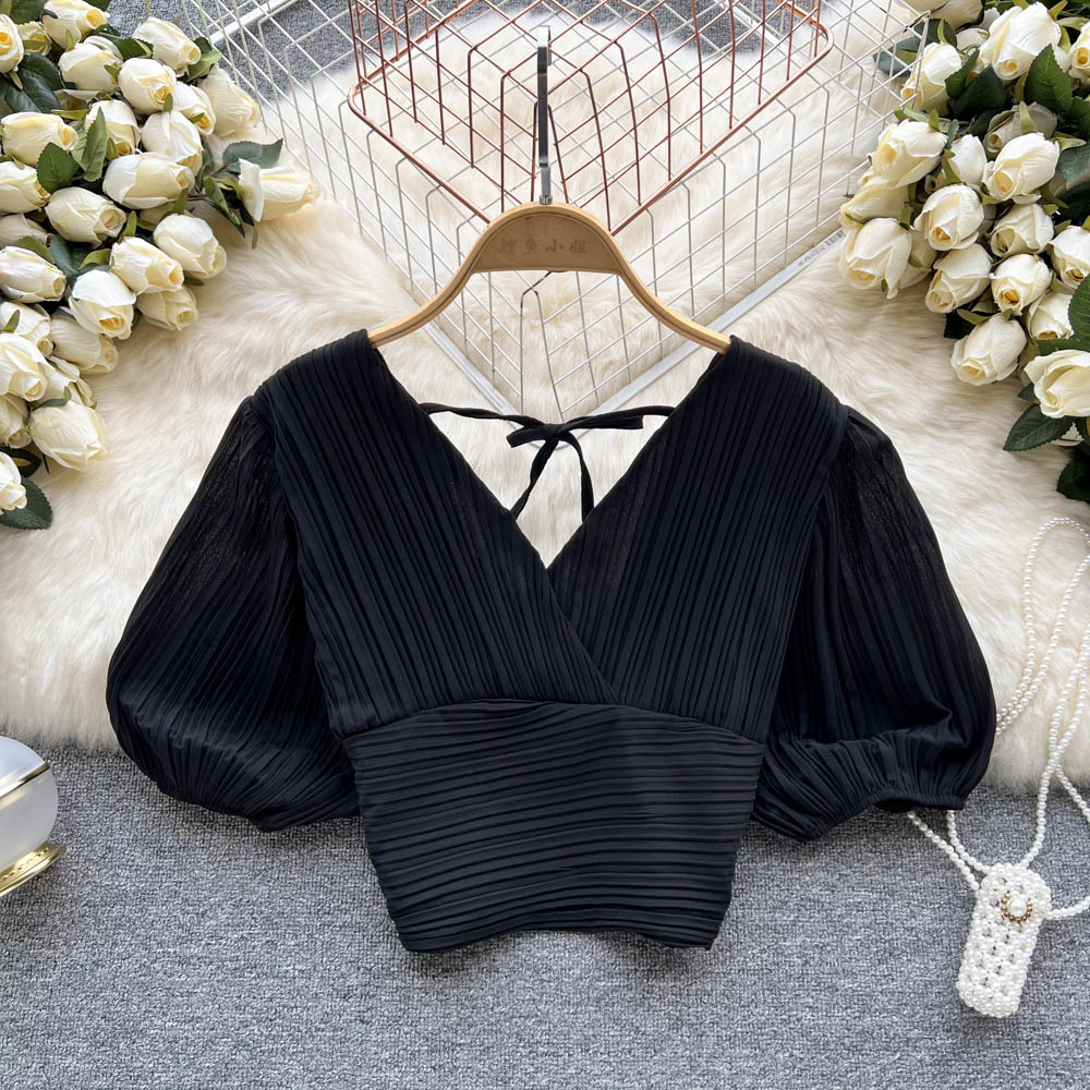 Cute v neck crop tops fashion girl tops S156