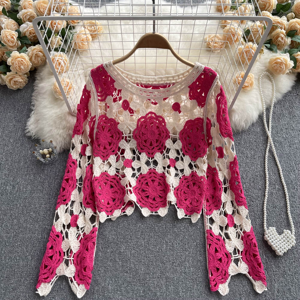 Stylish Crochet Lace Long Sleeve Top S135