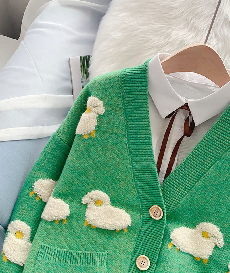 Cute sheep pattern sweater long sleeve sweater sweater coat spring and autumn clothing S45