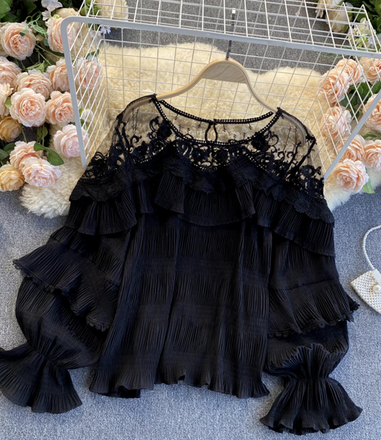 Stylish long sleeve tops see through lace tops S86