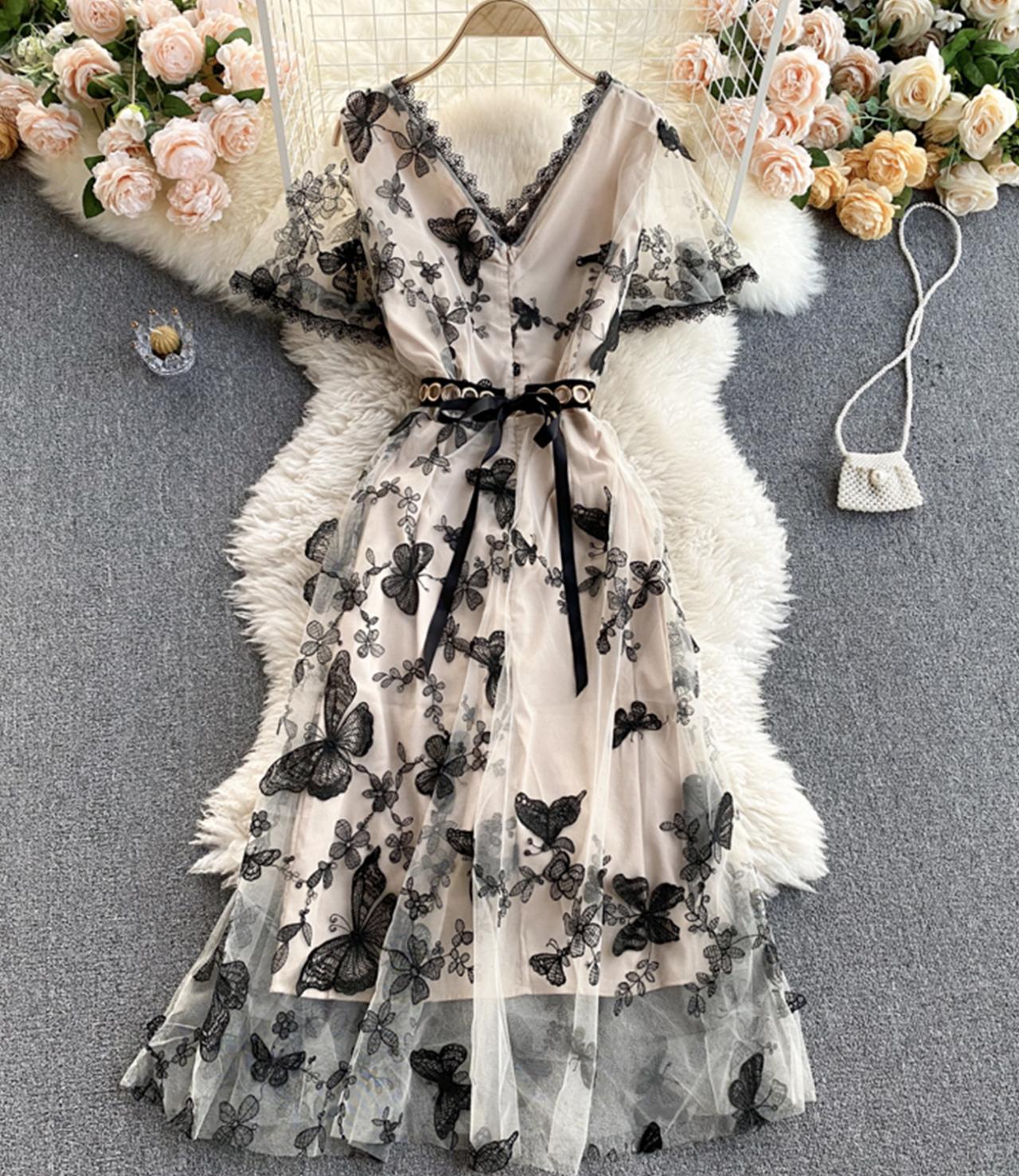 A line v neck dress with bow S69