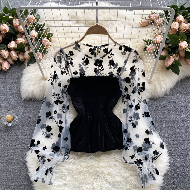 Cute lace long sleeve tops S90