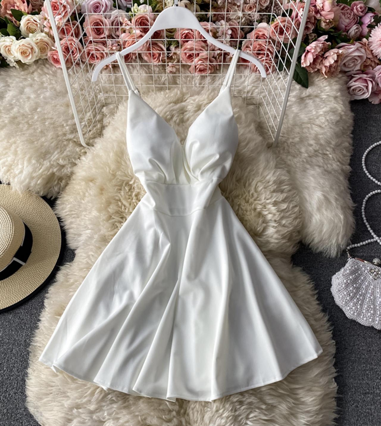 Cute A line v neck short dress S93