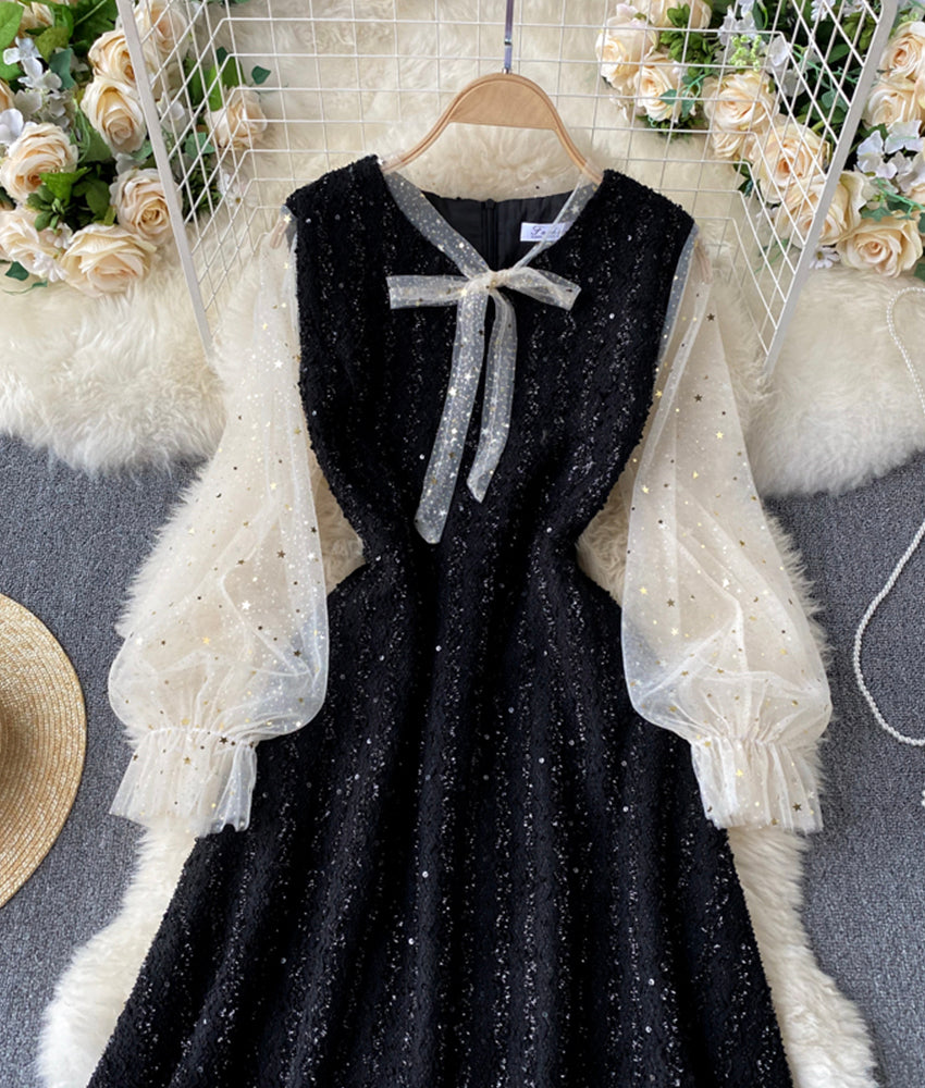 A line sequins long sleeve dress S73