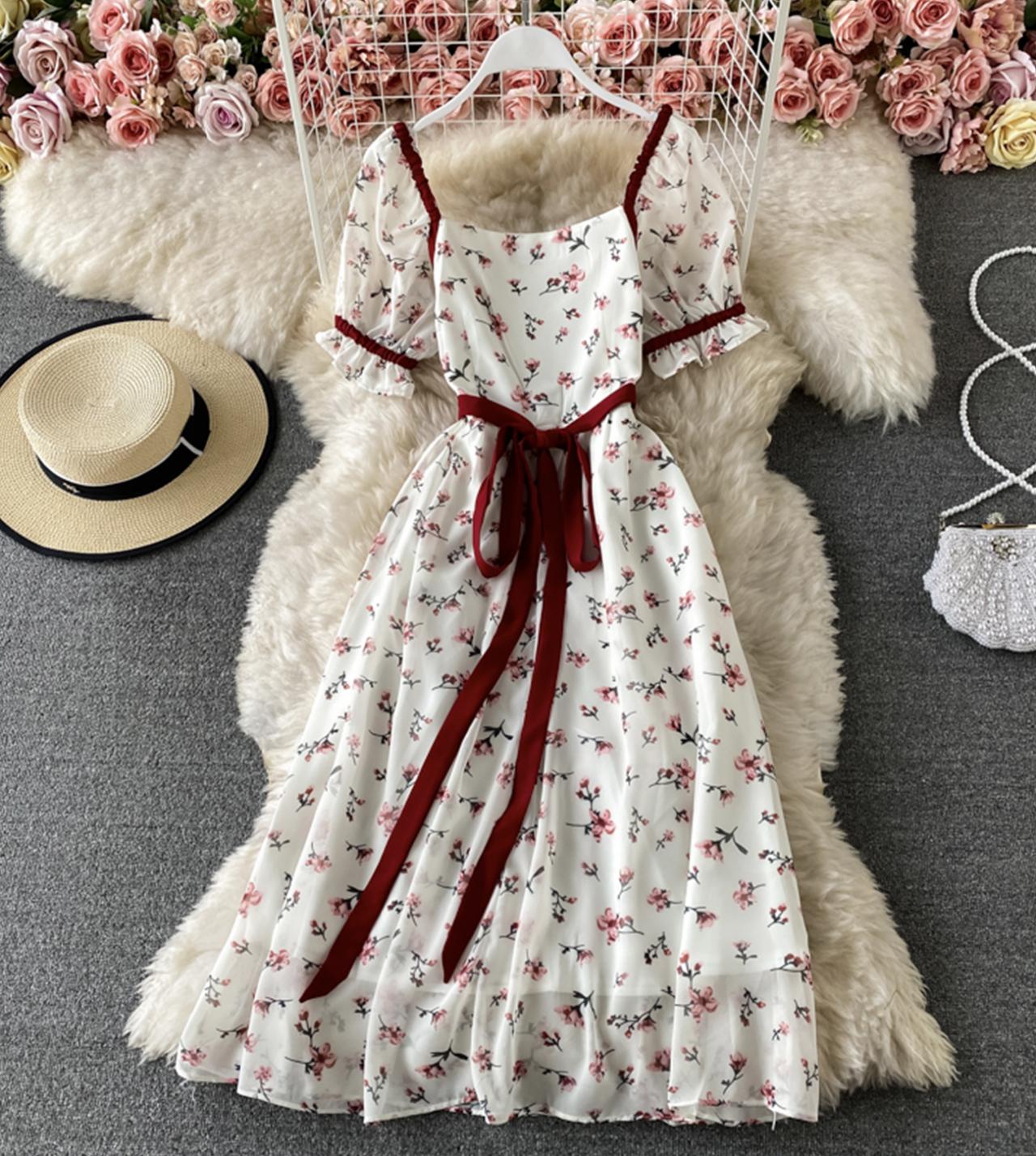 Cute A line floral dress short dress S22