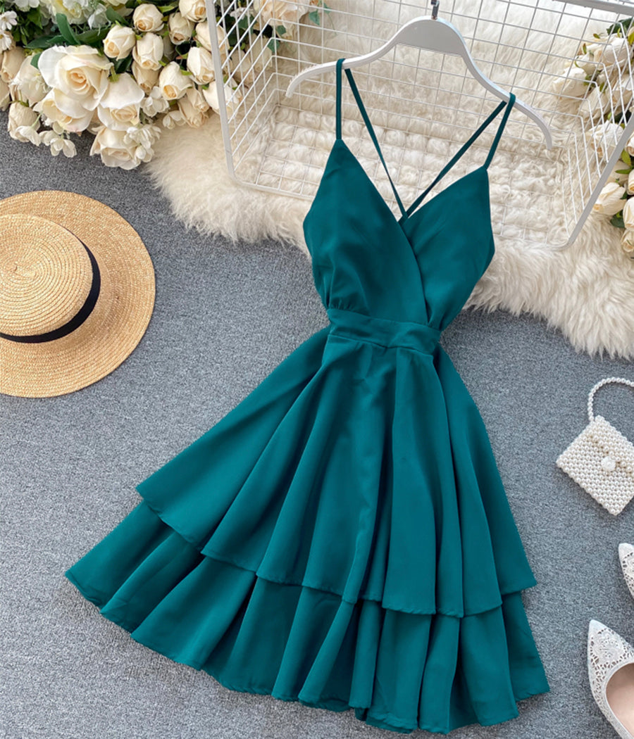 A line v neck short dress summer dress S92