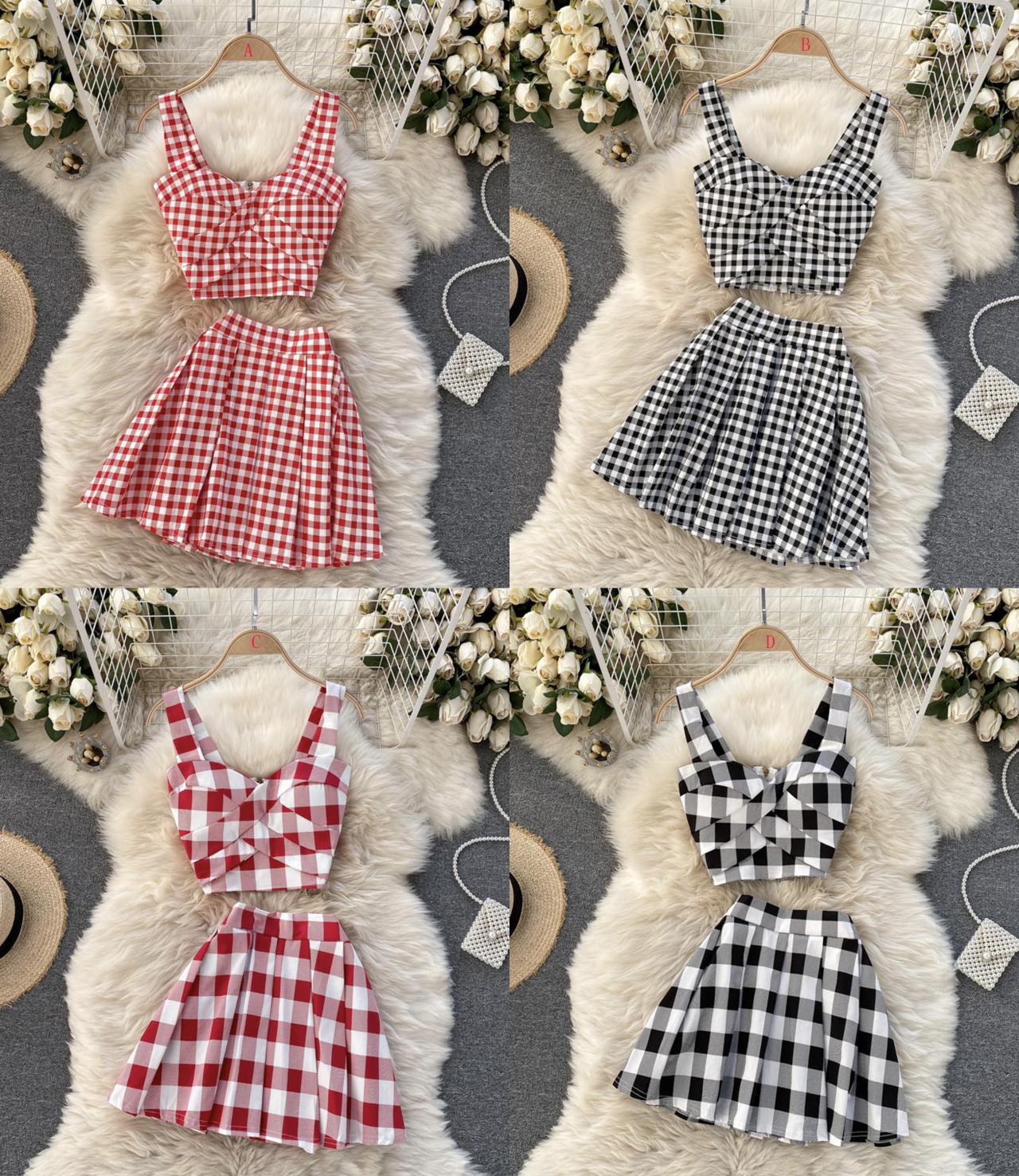 Stylish plaid two pieces sets S58