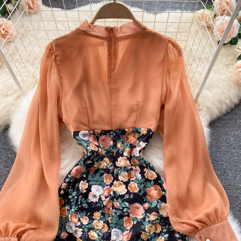 Elegant tulle floral dress long sleeve fashion dress S18