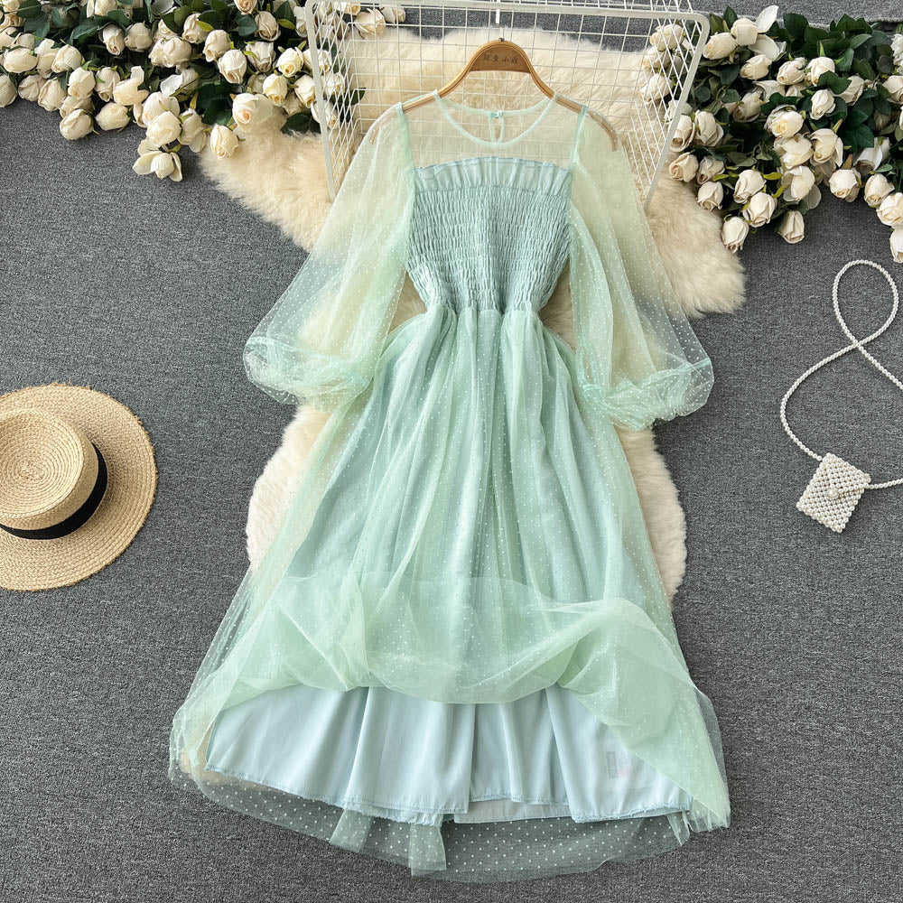 Green tulle long sleeve dress fashion dress S172