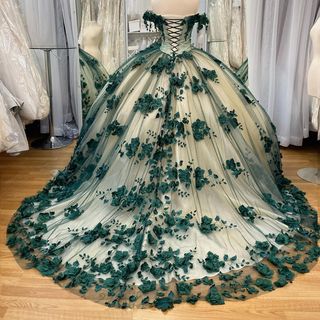 New Off The Shoulder 3D Flowers Emerald Green/ Burgundy Quicneanera Dress Sweet 15 Party Dress S1804