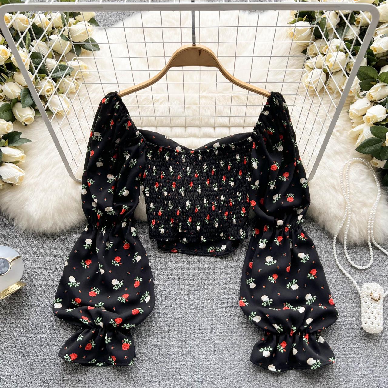 Cute long sleeve floral tops S176