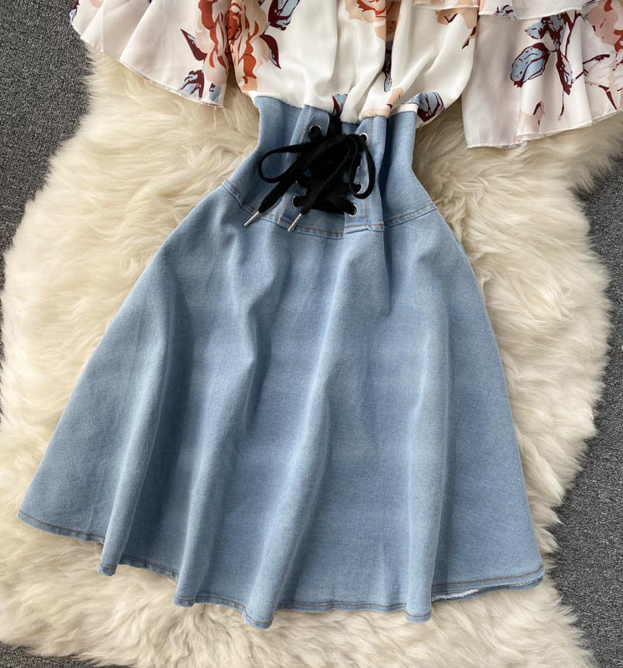 Stylish printed patchwork dress A line dress S19